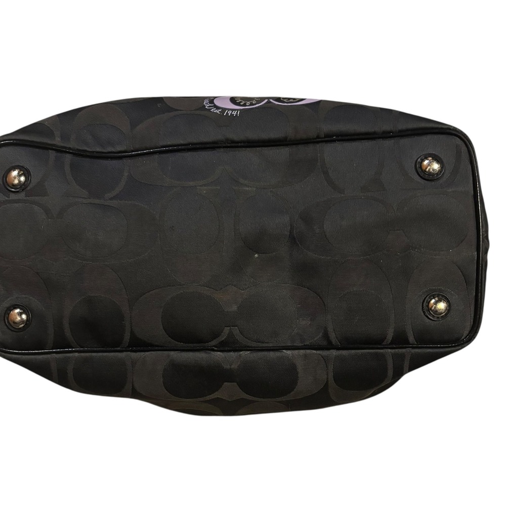 Coach Optic C Signature C Applique Poppy Glam Kisslock Tote Bag Black Purple - Picture 5 of 11